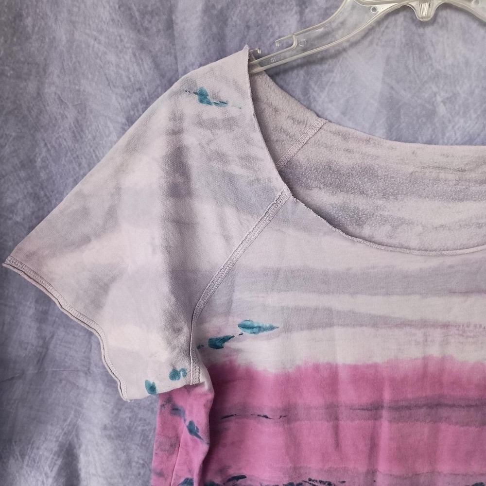 Hard Tail Forever Hand Dyed Ombre Kangaroo Pocket Short Sleeve Sweatshirt Top L - Picture 3 of 8